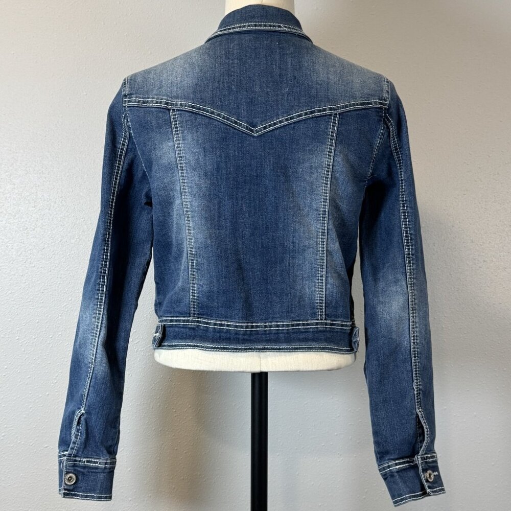 Maurices Womens Blue Denim Jean Jacket Size M Button Front Long Sleeve Pockets - Picture 2 of 14